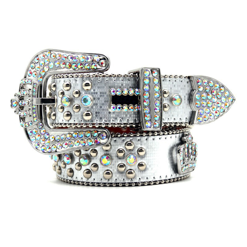 

Fashion bb belt for men womens designer belts with crown leather buckle studded with rhinestones for gift, Customize