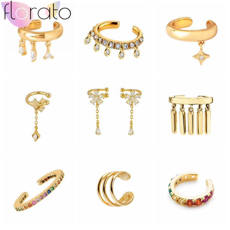 

1 pair Cute Flower-shaped Ear Cuff Plated 24K Gold/925 Silver Clip on Earrings for Women Ear Cuff Without Piercing