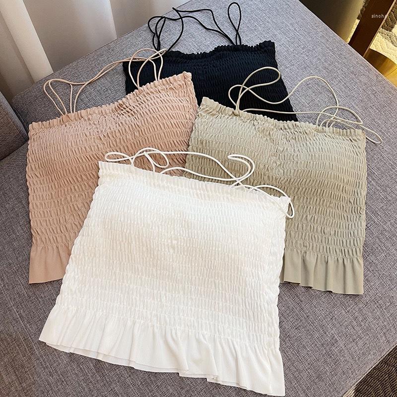 

Women's Tanks Camisole Women All-match Ruffles Female Summer Candy Color Sweet Preppy Style Basic Mujer De Moda Soft Chic, Black
