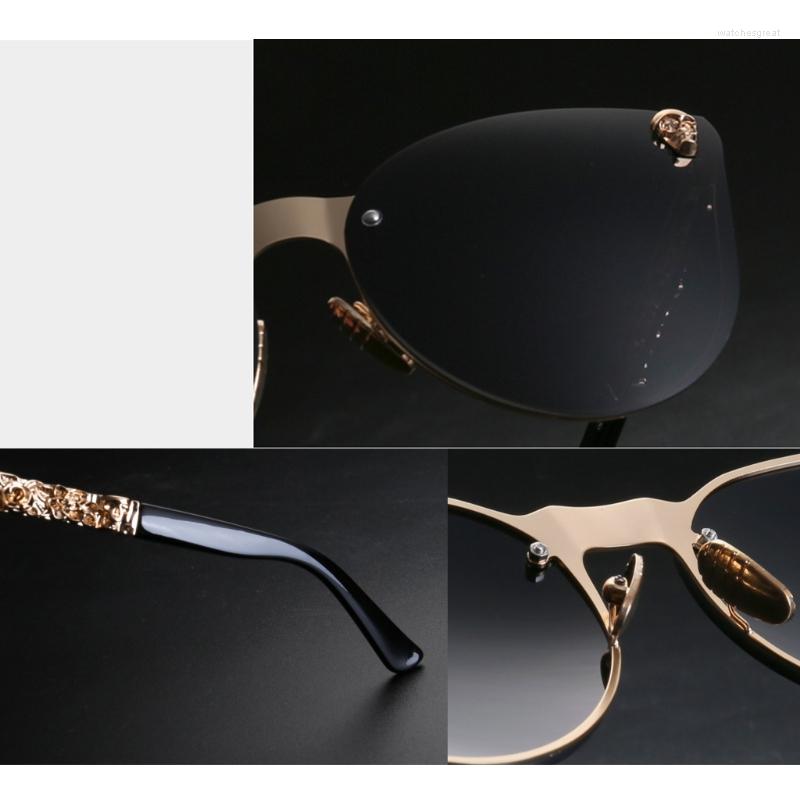 

Sunglasses 2XPC Skull Women For CAT Eye Vintage Oversized Rimless Mirror Cateye Eyewe