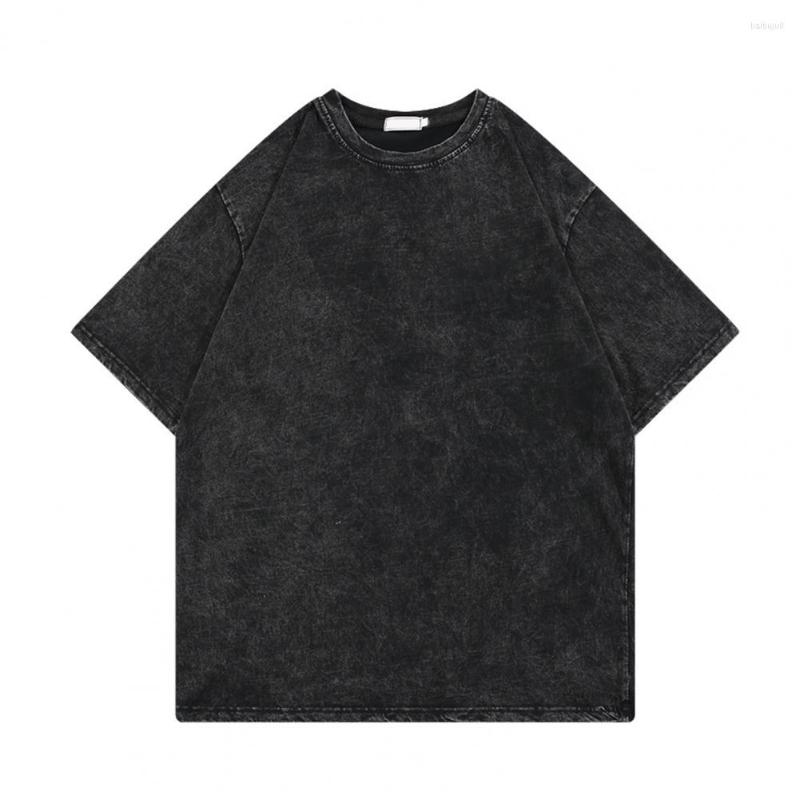 

Men's T Shirts Men Summer T-shirt Dark Style Washed Hip Hop Streetwear Solid Color Dress-up Loose Round Neck High Street Top Clothes, Black