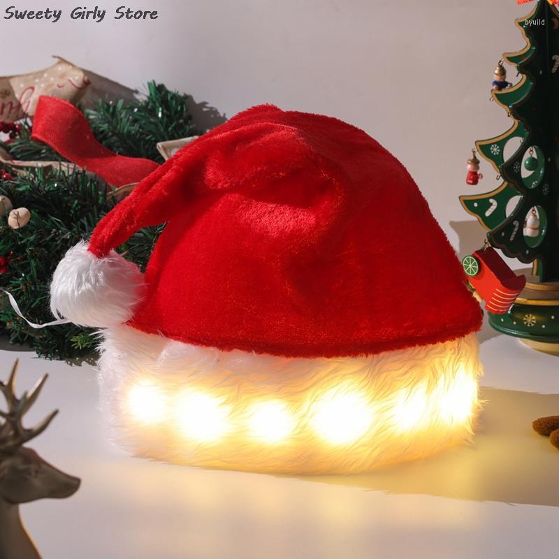 

Berets Christmas LED Hats Year Supplies Decorations Home Santa Claus Gift Warm Lighting Winter Caps Furry Plush Headwear Adult Kid, Rd
