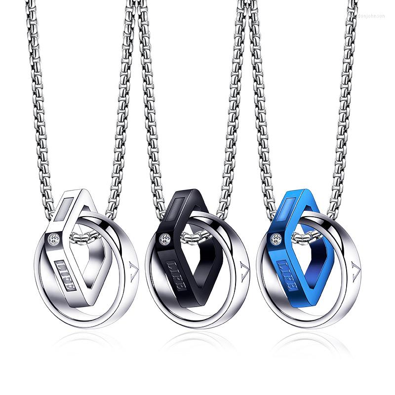 

Pendant Necklaces Trendy Double Circle Pendants Men Stainless Steel Zircon Bead Charms Ring Necklace Hiphop Streetwear Link Chain Jewelry