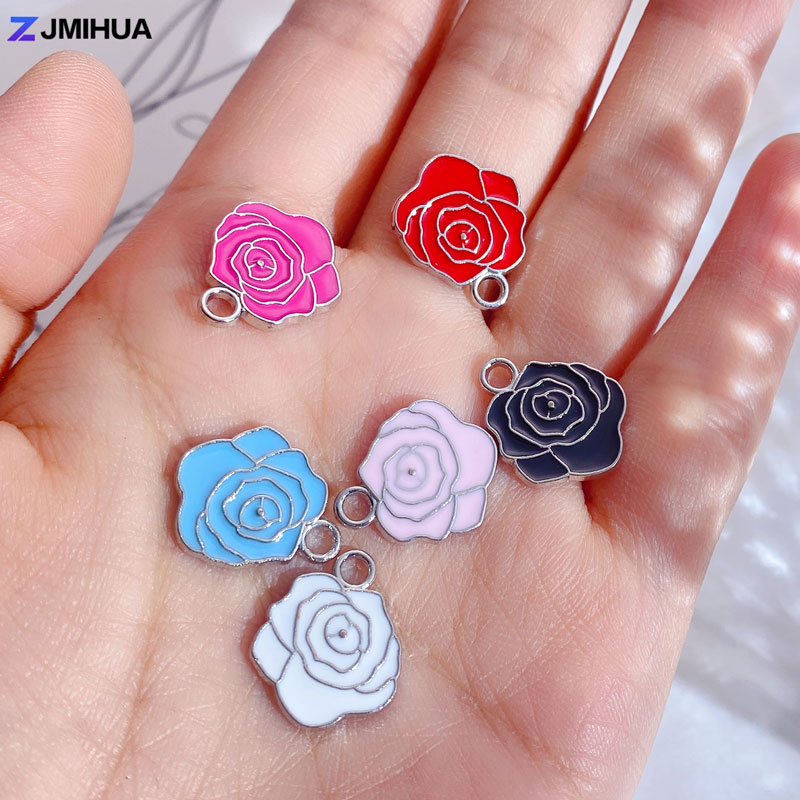 

15pcs Rose Flower Charms Pendants Supplies Drop Oil Charm For Jewelry Making DIY Earrings Bracelet Necklace Handmade Accessories