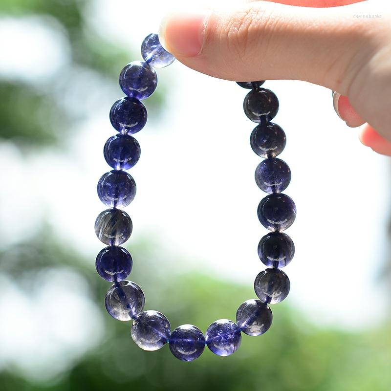 

Strand Natural Blue Dichroite Cordierite Iolite Stretch Bracelet Women Crystal Bead Jewelry 7mm 8mm 9mm