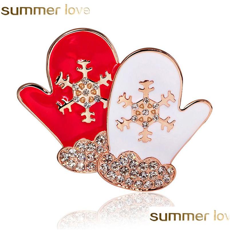 

Pins Brooches Enameled Christmas Gloves Pins Jewelry Gift For Kids Girls High Quality Cute Snowflake Brooch Rhinestone Drop Delivery Dhdux