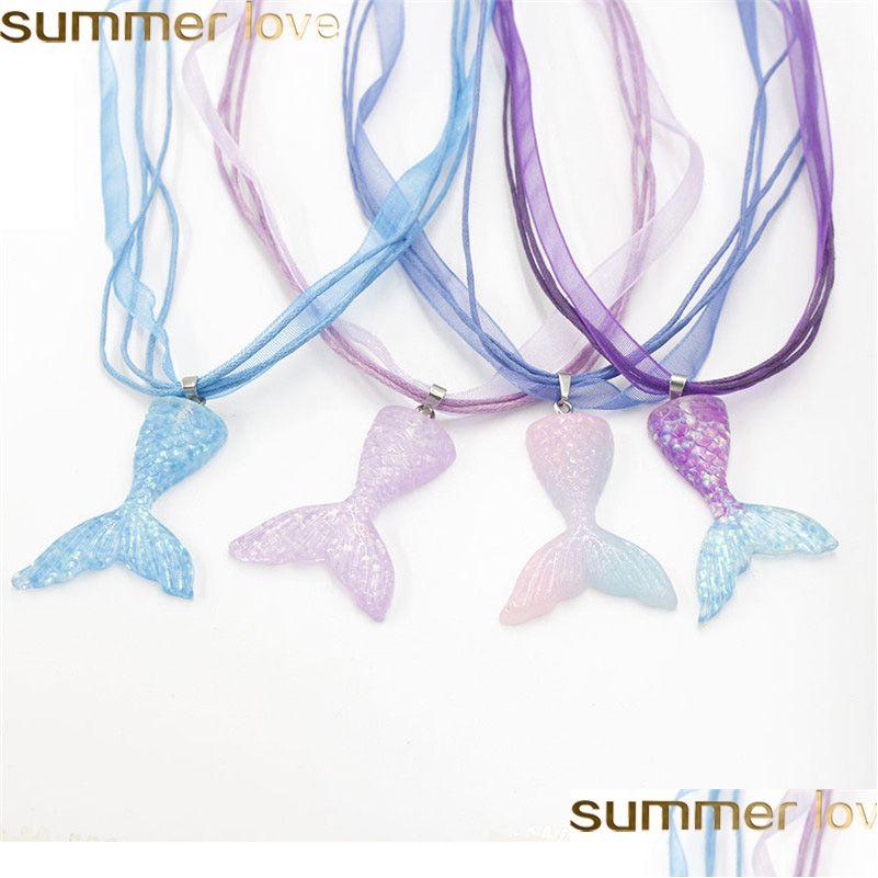 

Pendant Necklaces Mermaid Fish Tail Necklace Beauty Gardient Color Resin Ribbon Best Gifts Design Jewelry For Girls Women Drop Deliv Dhgcq