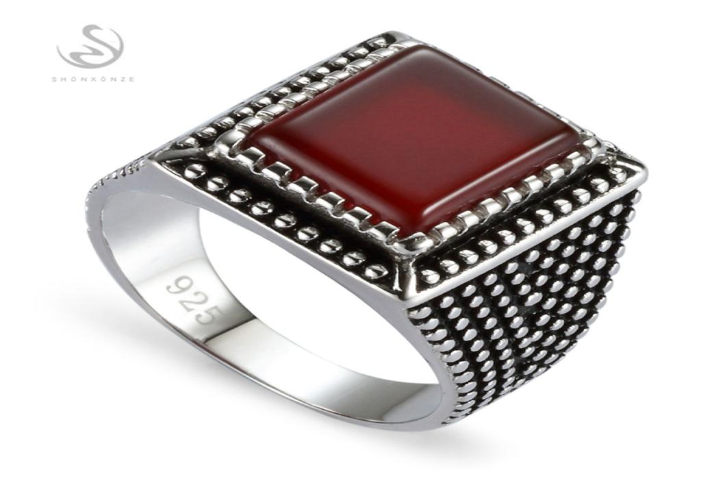 

SHUNXUNZE vintage charms wedding 925 sterling silver Jewelry rings For Men accessories drop Red agate S3806 size 7 8 9 104358605