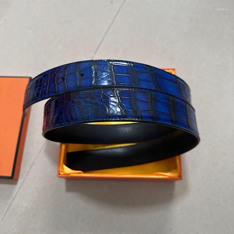 

Belts Luxury Quality Men Blue Belt Real Crocodile Belly Skin Male