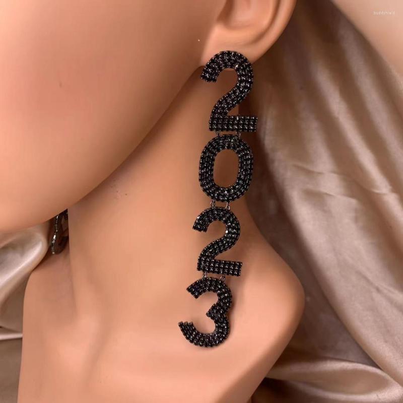 

Dangle Earrings Sexy Black Crystal Digital 2023 Year Number Pendant Drop For Women Rhinestone Long Tassel Jewelry