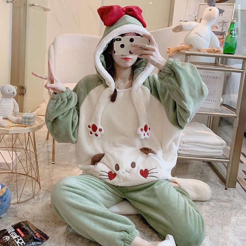

Women's Sleepwear Women's Flannel Pajamas Suit Warm In Autumn And Winter Thickened Coral Velvet Round Collar Can Be Worn Outside The, 813