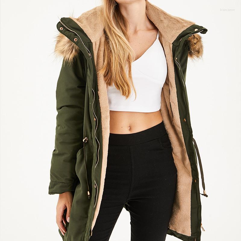 

Women' Trench Coats Winter Clothes Women Streetwear Loose Drawstring Waist Long Coat Hooded Wool Collar Cotton Thick Warm Jacket Woman, Green