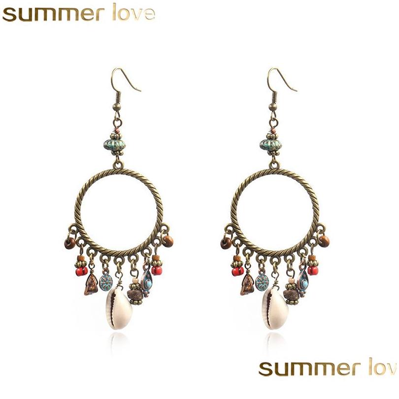 

Charm Shell Hoop Earrings With Beads For Women Wood And Natural Stone Earring Handmade Jewelry Gifts Drop Delivery Dhto2