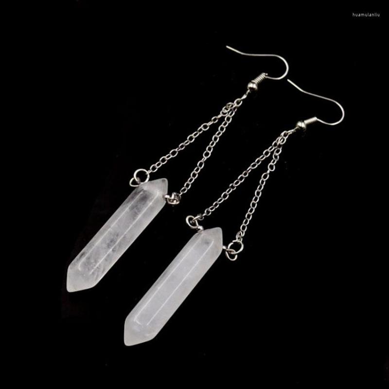 

Dangle Earrings FYJS Unique Silver Plated Hexagon Pirsm Clear Quartz For Women Party Gift Jewelry