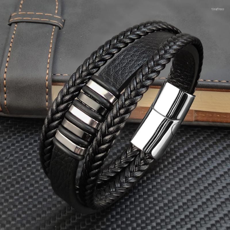 

Charm Bracelets Design Classic Men's Leather Bracelet 3 Colors Stainless Steel Magnet Bangle Fashion Christmas Year Gifts