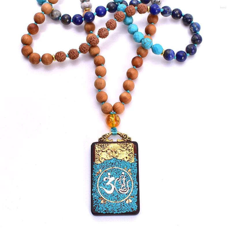 

Pendant Necklaces Vintage Ethnic Jewelry Natural Stone And Wood Beads Mixed Handmade 108japamala Long Necklace Yoga Meditation Gift