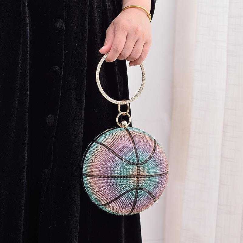 

Basketball Dinner Bag Round Full Diamond Portable Banquet All Match Gradient Color Evening Wear Crossbody, Blue