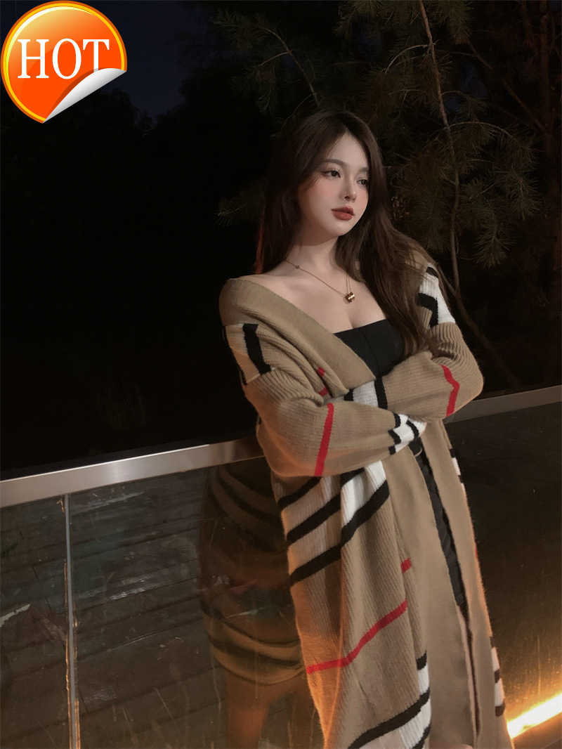 

Designer long dress Womens autumn sweater casual clothing girl warm Long sleeve dreses Knitted women knit Plaid printing Long-skirt Lady Outwears Tops Size S-L, Khaki