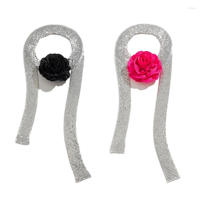 

Scarves Goth Flower Choker Sequin Necktie For Women Skinny Scarf Drop