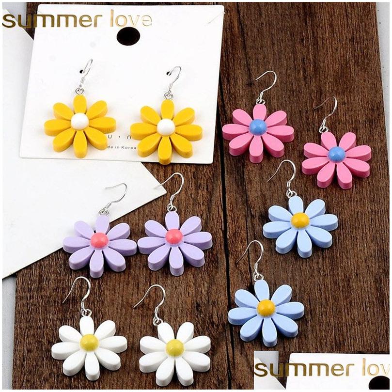 

Dangle Chandelier Korean Daisy Flower Long Acrylic Earrings Sweet Style Resin For Women Summer Design Jewelry Wholesale Drop Delive Dh6Lx