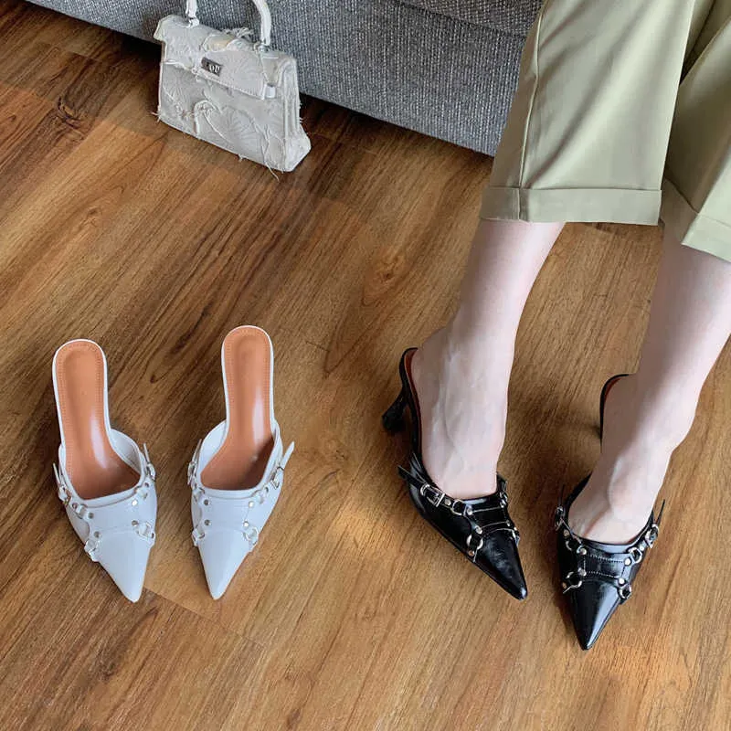 

Slippers 2023 Spring New Brand Women Slipper Fashion Thin High Heel Pointed Toe Sandal Shoes Outdoor Dress Mules 230511, Black