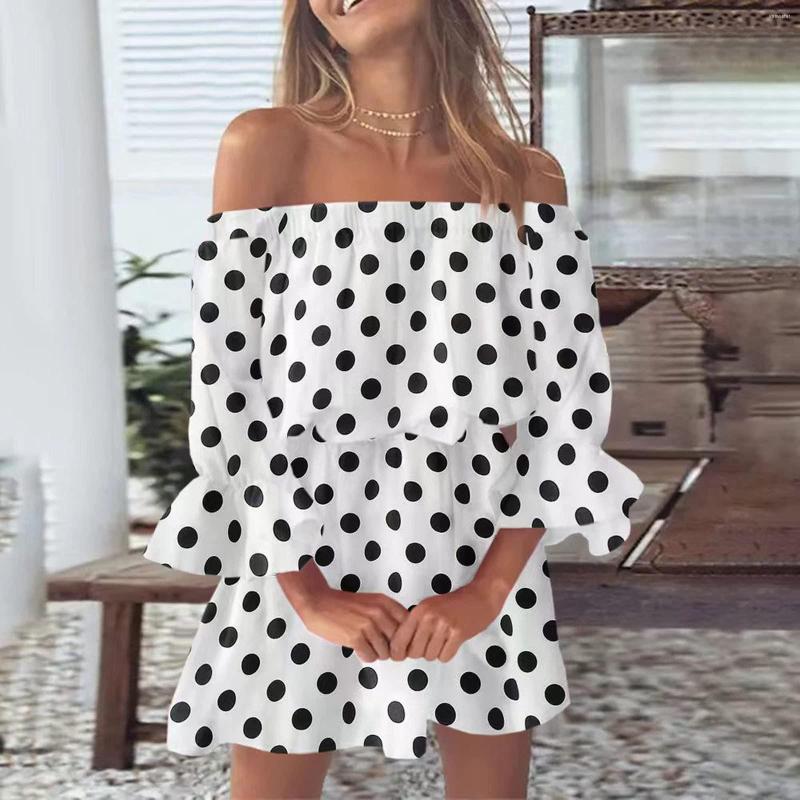 

Casual Dresses Wrap For Women Beach Sexy Off Shoulder Tunic Sundresses Summer Loose Fit Bell Sleeve N Line, White