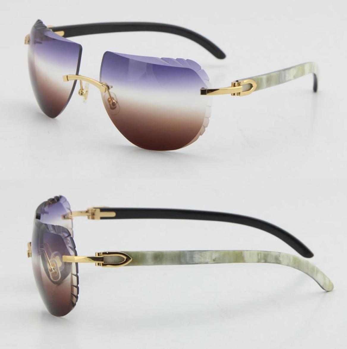 

Design Original Black Mix White Buffalo Horn Rimless Sunglasses 8200763 C Decoration Diamond Cut Lens Sun glasses women men 18K Go6789364