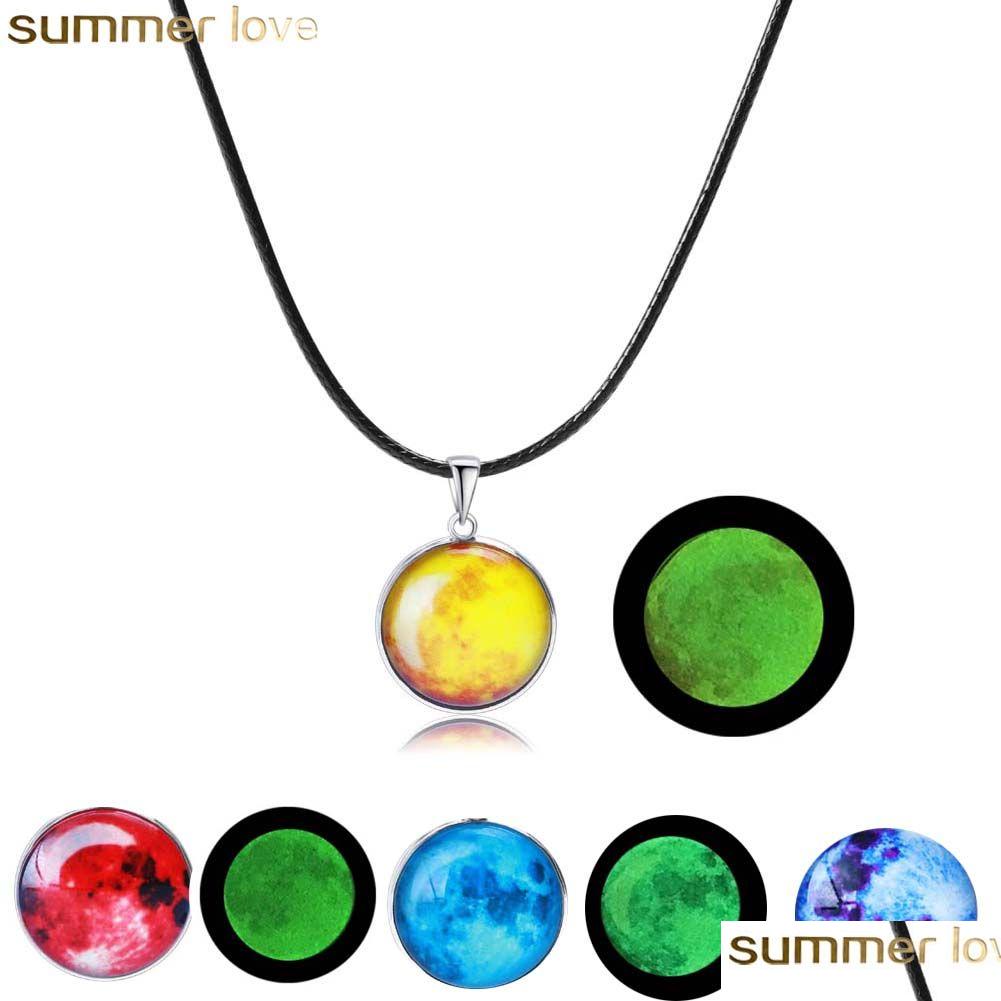 

Pendant Necklaces New Fashion Stainless Steel Neba Necklace Glow In The Dark Space Universe Glass Galaxy Solar System With Luminous Dhodc