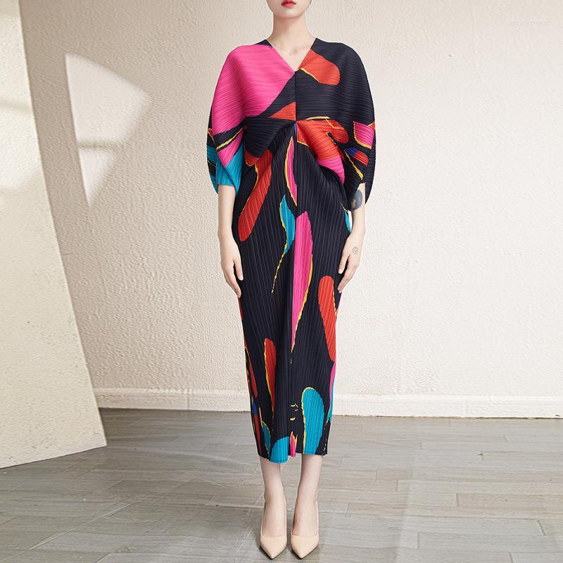 

Party Dresses Women's Pleated Batwing Dress Japan Style Printed Wrap, Black