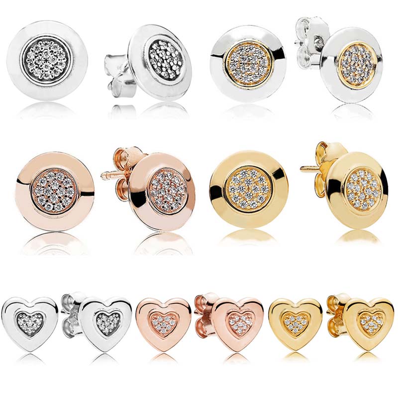 

Original Rose PAN Golden Two-tone Signature Heart Stud Earring For Women 925 Sterling Silver Wedding Gift Fashion Jewelry