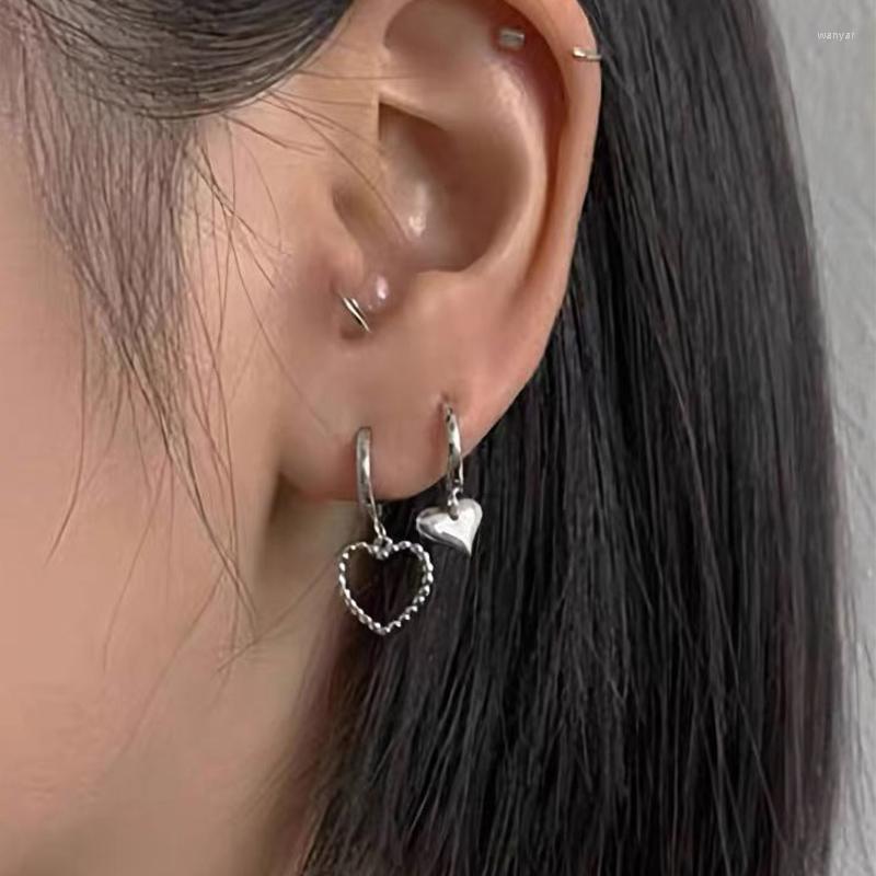 

Dangle Earrings 2Pcs Fashion Silver Color Hoop Earring Asymmetry Heart Studs For Women Girl's Elegant Charm Party Jewelry Accessories