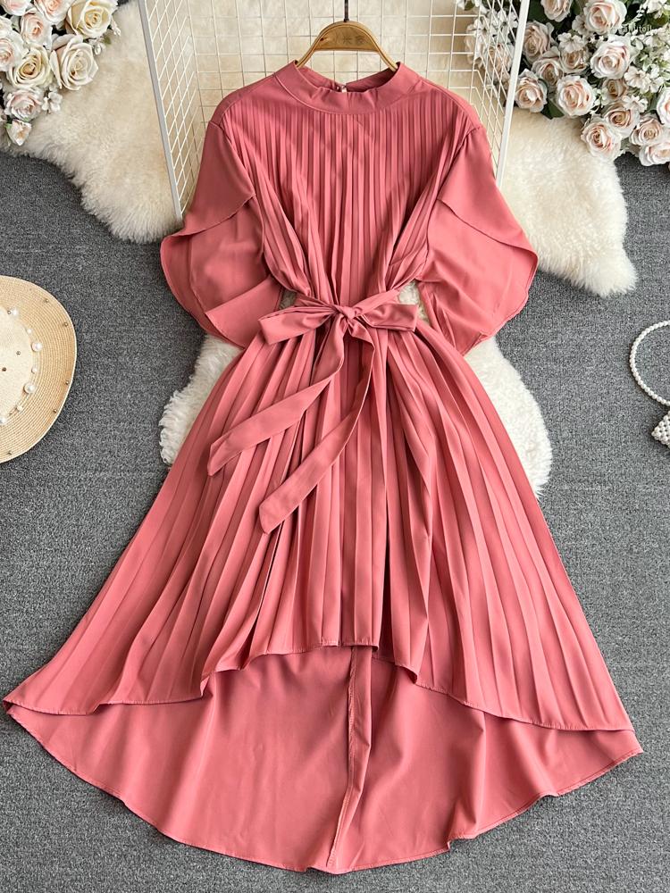 

Party Dresses FMFSSOM Vintage Spring Summer Solid Slim Short Lady Dress A Line O Neck Chiffon Pullover Mid-Calf Women, Black