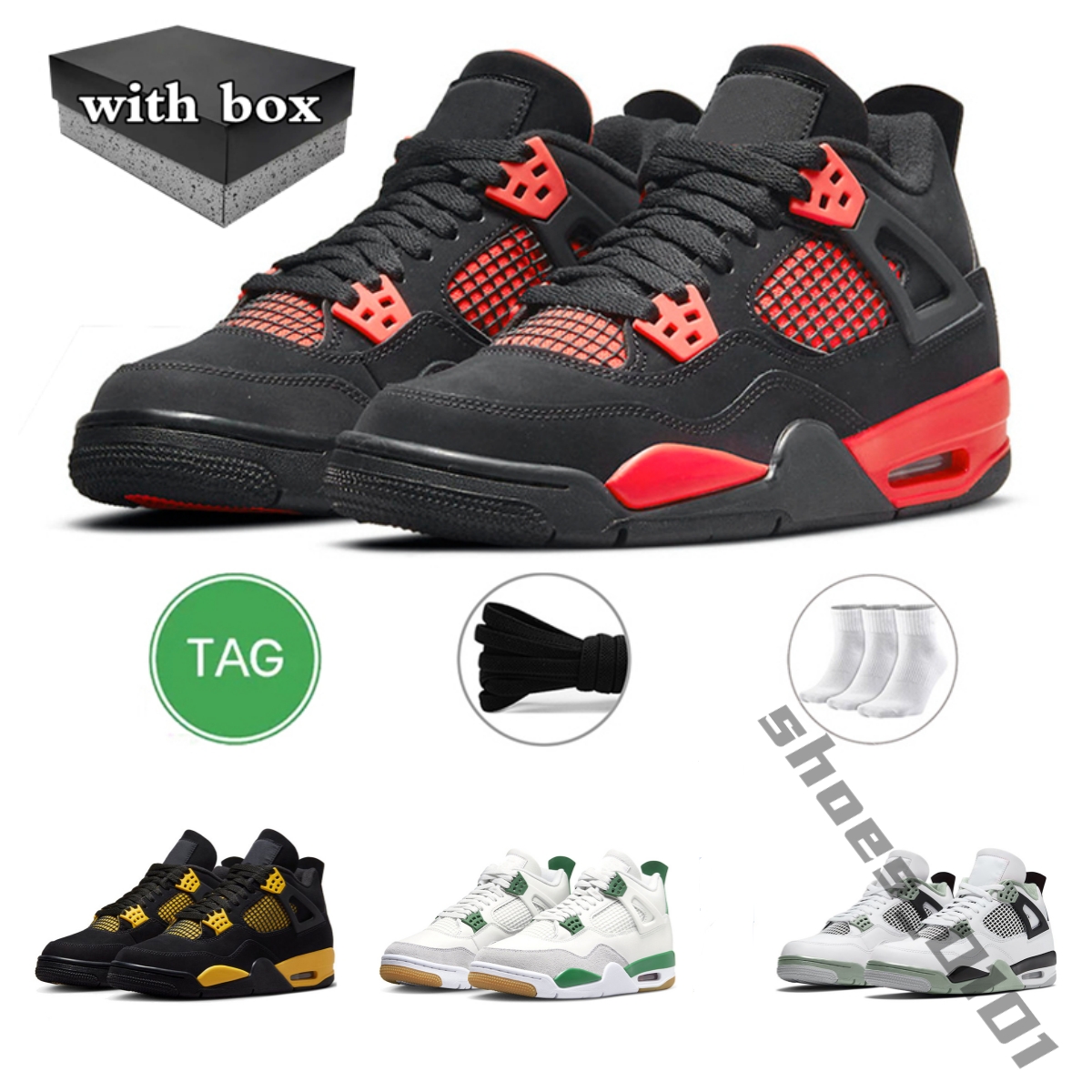 

4 4s Basketball Shoes designer shoe for Men Women OG Red Thunder Pine Green Military Black Cat White Oreo Sail Seafoam University Blue Bred Mens Womens Sports Sneakers, 17