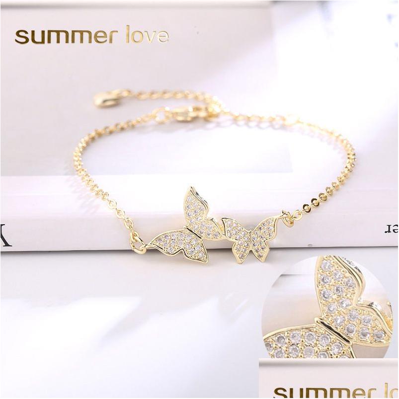 

Charm Bracelets Jewelry Love Gift Cubic Zirconia Cz Butterfly Adjustable Bracelet For Women Gold Sier Fashion Party Wedding Bridal D Dhm6N