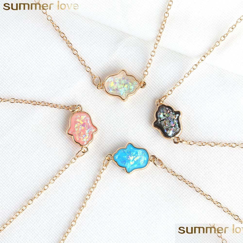 

Pendant Necklaces Blue Resin Hamsa Necklace Stone Hand Fatima Gold Chain Choker For Women Fashion Jewelry Drop Delivery Pendants Dhyaa