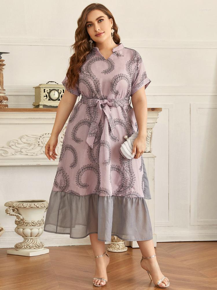 

Ethnic Clothing TOLEEN Women Plus Size Large Elegant Midi Dresses 2023 Summer Pink Short Sleeve Oversized Muslim Party Evening Festival