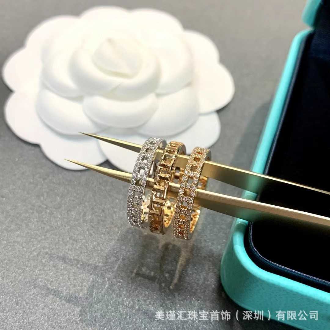

high-quality Tiffay double ring 925 sterling silver plated rose gold narrow version Xiao Zhan same hollow lattice bracelet