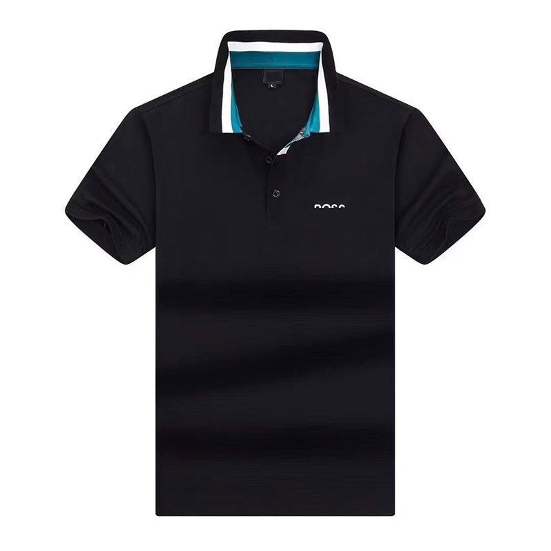 

Luxury Designer boss Mens Polos Striped Polo Neck Shirt High Quality Striped Short Sleeve Classic Solid Cotton Business High Street Casual Breathable Sports