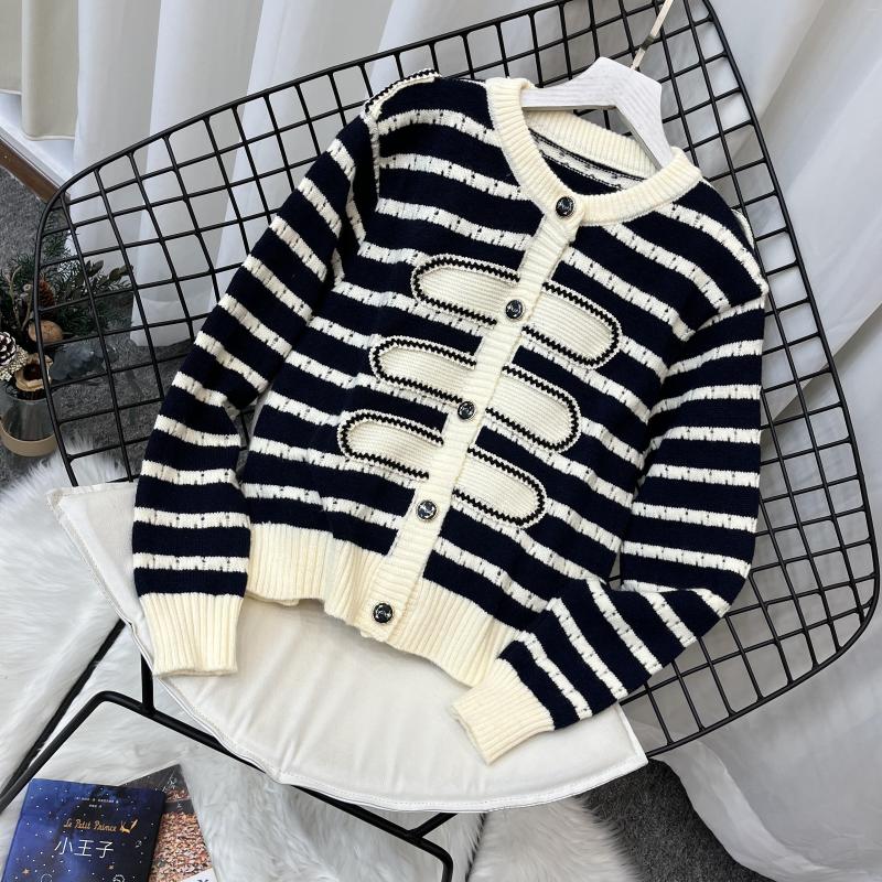 

Women's Knits Sweater Coat Women Fragrant Stripe Cardigans Long Sleeve Knitted Cardigan