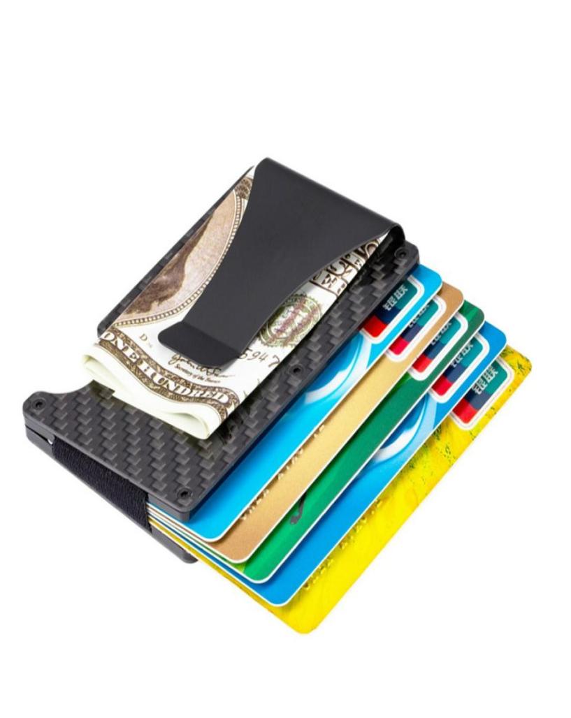 

carbon fiber rfid anti thief credit card holder aluminium metal magic minimalist wallet men business ID bank cardholder case bag2401208, Black