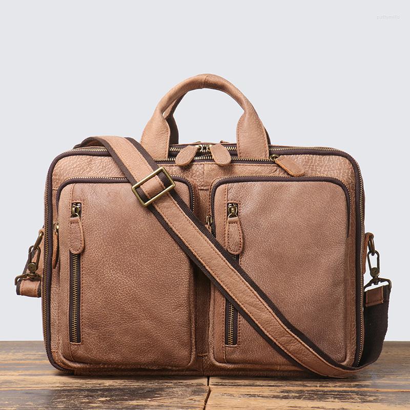 

Briefcases Handbag Men's Briefcase Convertible Backpack Laptop Bag Man Leather Business Messenger Portfolio Office For Men, Vintage brown