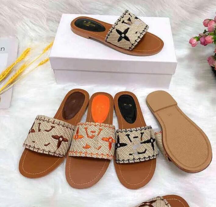

Fashion 2023 Designer Luxury New Women's Slippers Red Linen Flat Slippers size36-42, Lvst3215