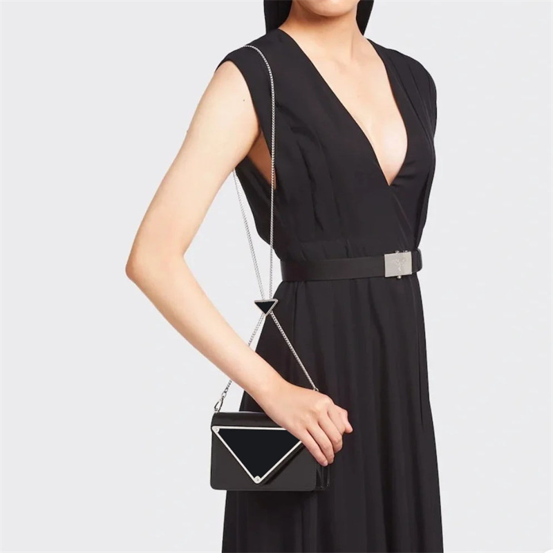 

Lady Chains Crossbody Bags Large Buckle Spazzolato Mini Borse Designer Women Handbags Purse Cross Body Shoulder Bags Leather Triangle Bag, Black+box