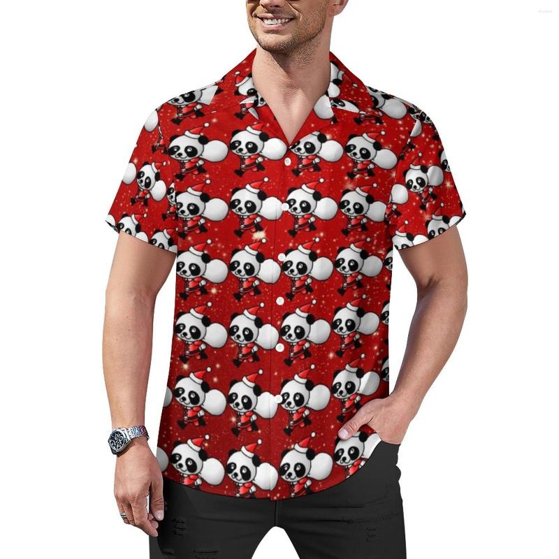 

Men' Casual Shirts Santa Panda Shirt Christmas Print Beach Loose Hawaiian Cool Blouses Short Sleeves Design Oversized Top, Style-10