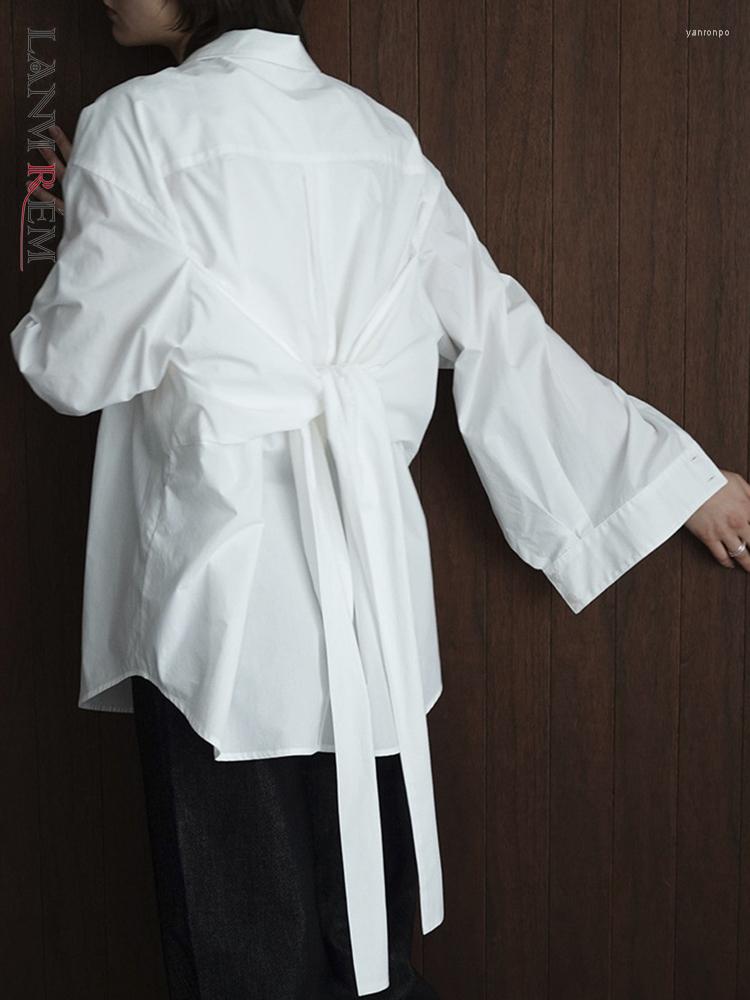 

Women' Blouses LANMREM Korean Shirt For Women Fashion Lapel Single Breasted Long Sleeves Belt Tops Casual Female Clothing 2023 2YA1227, White