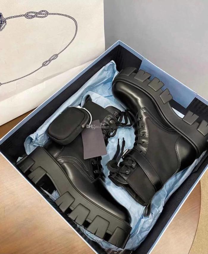 

Winter Monolith brushed leather nylon combat boots chunky lug sole women ankle boot Tread Soles platform booties High Quality Bran6763652, Grey