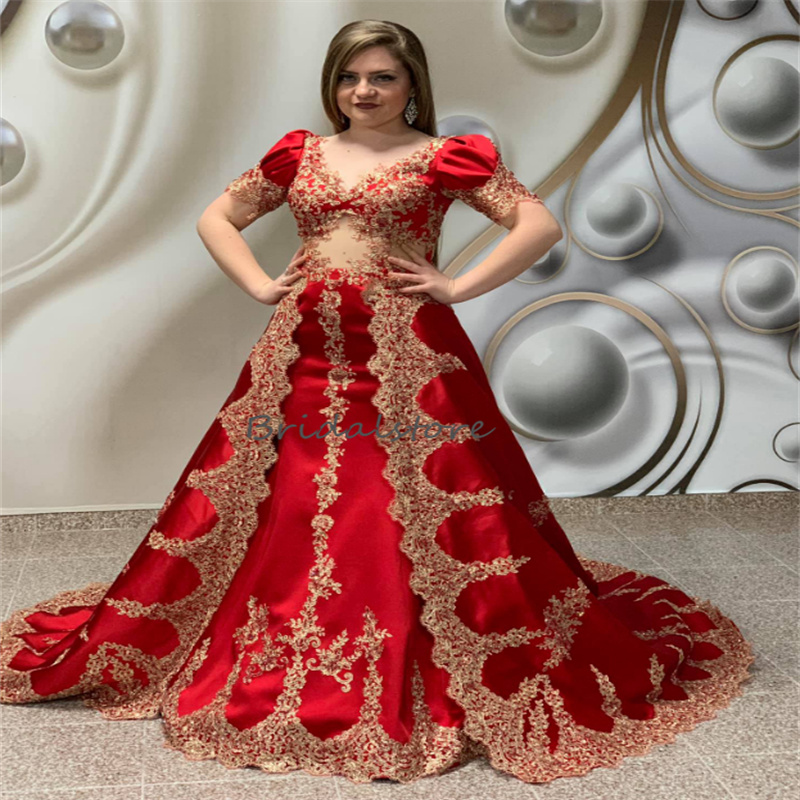 

Vintaeg Moroccan Arabic Evening Dress With Detachable Train 2023 Red Mermaid Prom Dress Turkey Satin Lace 2 in 1 Robe De Mariee Vestidos De Noche Dubai Abaya Chic