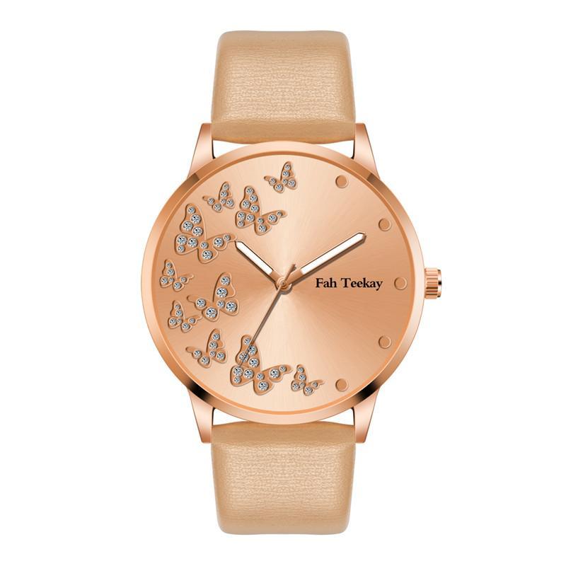 

Wristwatches Women's Fashion Casual Watches With Butterfly Pattern Woman Quartz Clock 2023 Simple Female Leather Girls Watch, White