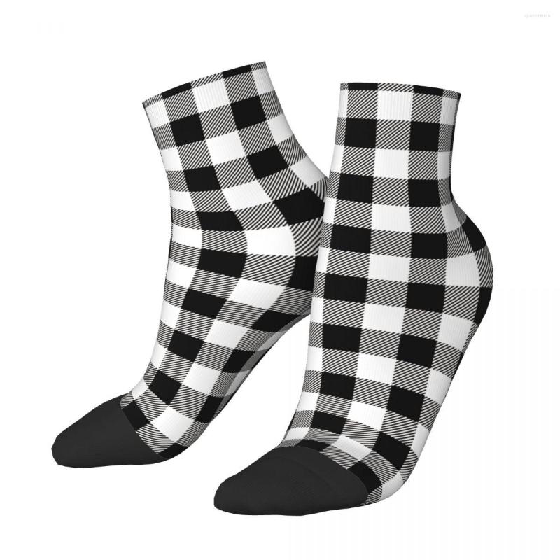 

Men's Socks Black White Plaid Short Unique Casual Breatheable Adult Ankle, 1 black