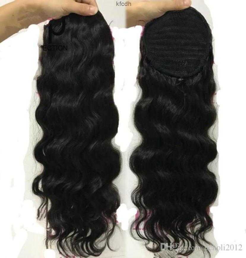 

African American Wet and Extension Long High Loose Wavy Human Hair Ponytail Hairpiece for Black Women 140g Natu8924048
